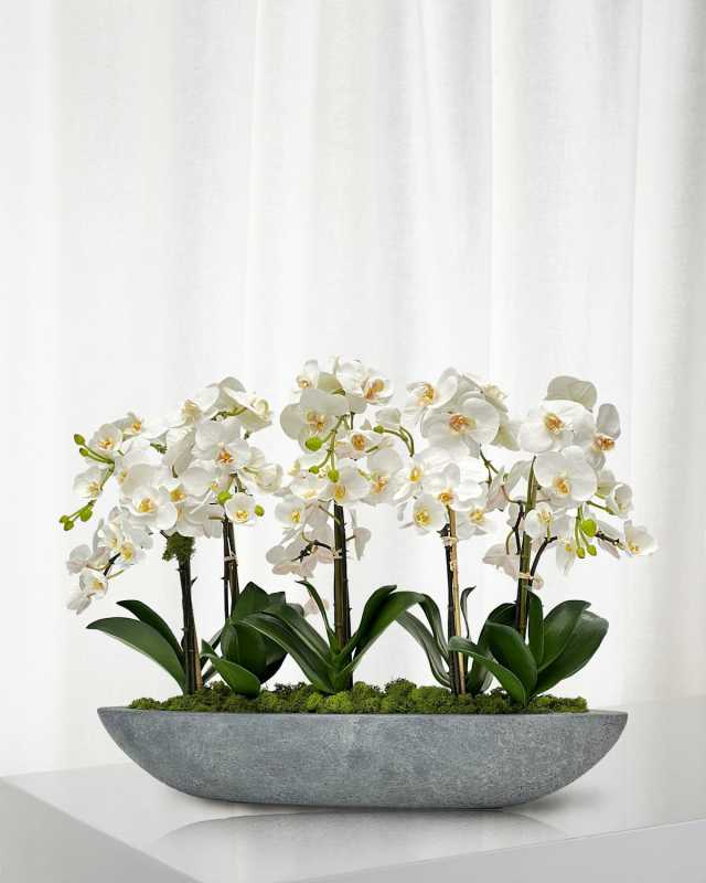Orchid 30" Faux Floral Arrangement in Fiberglass Boat